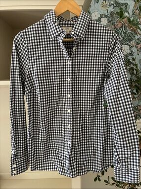 Lands' End Canvas Navy & White Gingham Button-Down Shirt-size 10